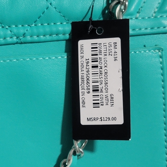 Badgley Mischka Turquoise Quilted Women's Bag - Picture 2 of 6